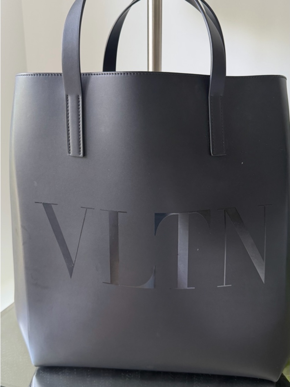 Valentino Garavani VLTN Black Leather Tote Bag w/ Removable Pouch
